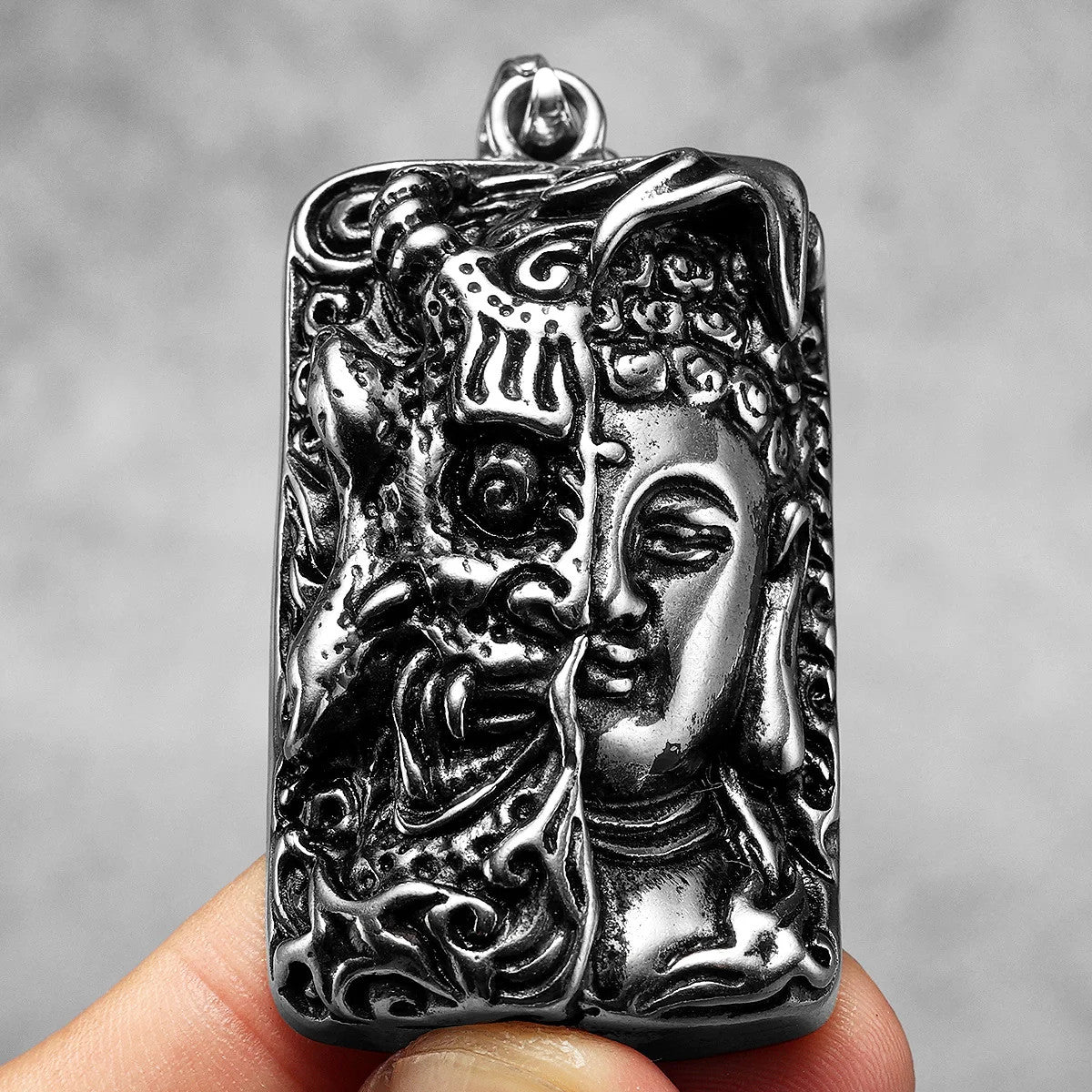 Buddhism Demon| 316L No Fade Stainless Steel Half Devil Half Buddha Amulet Pendant