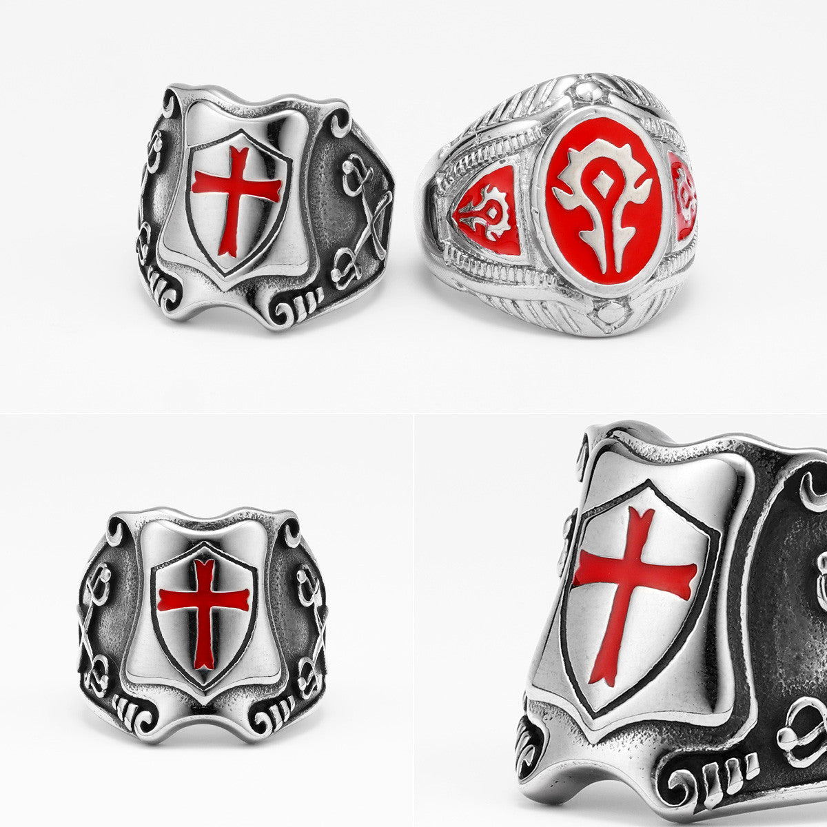 Catholic Crusader | Sold Stainless Steel Designer Red Cross Men Rings