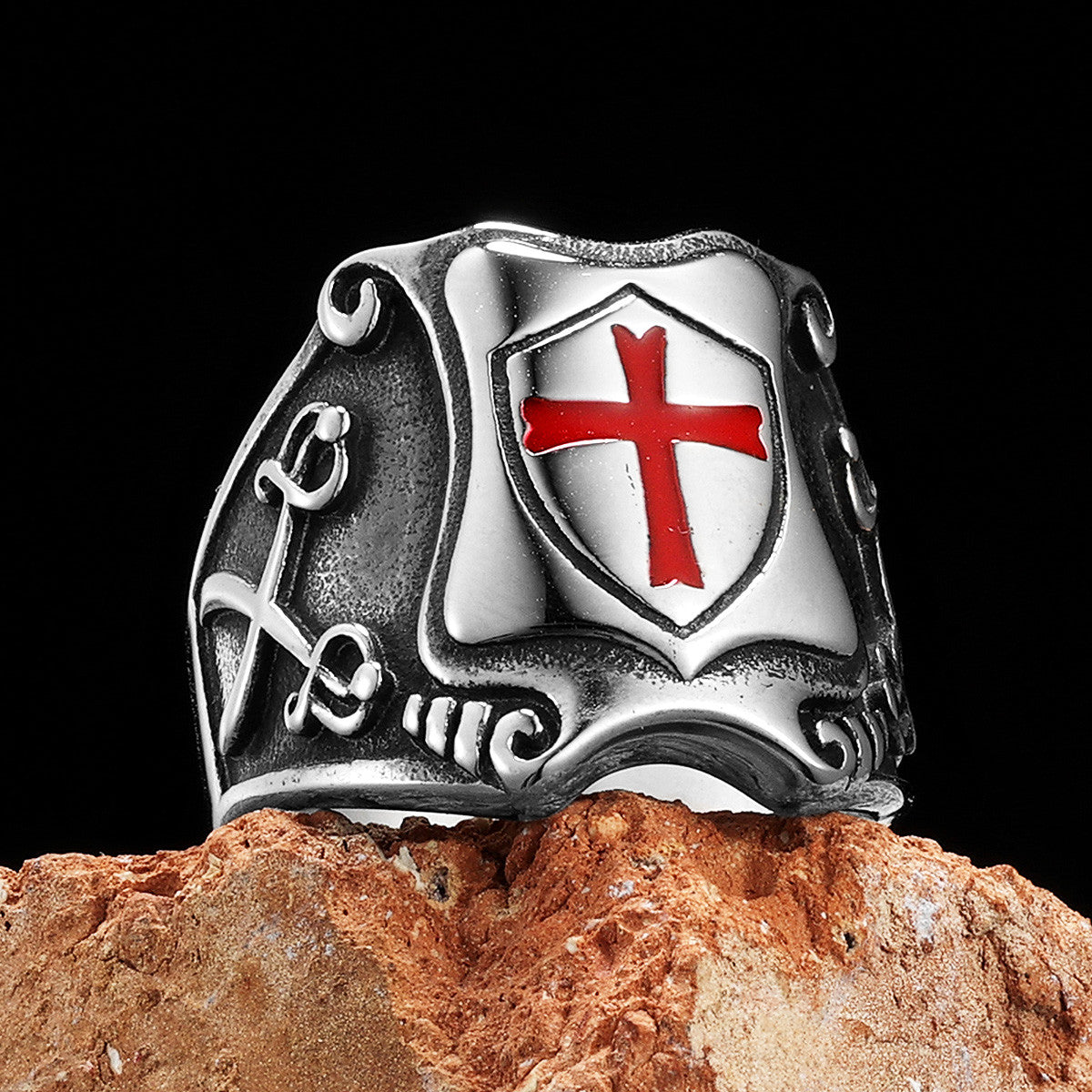Catholic Crusader | Sold Stainless Steel Designer Red Cross Men Rings
