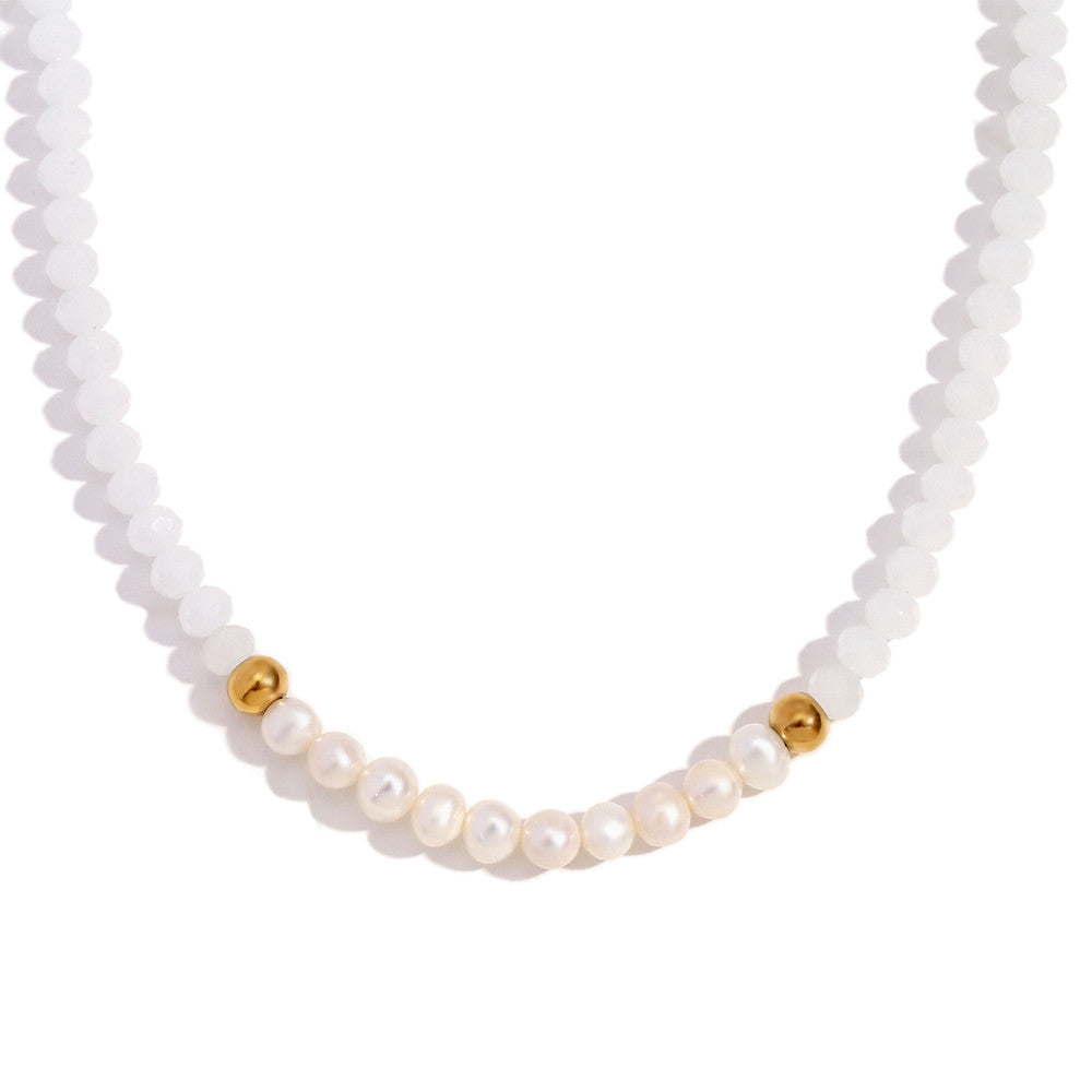 18k Gold Freshwater Pearl Handmade Necklace Waterproof Stainless Steel Necklace