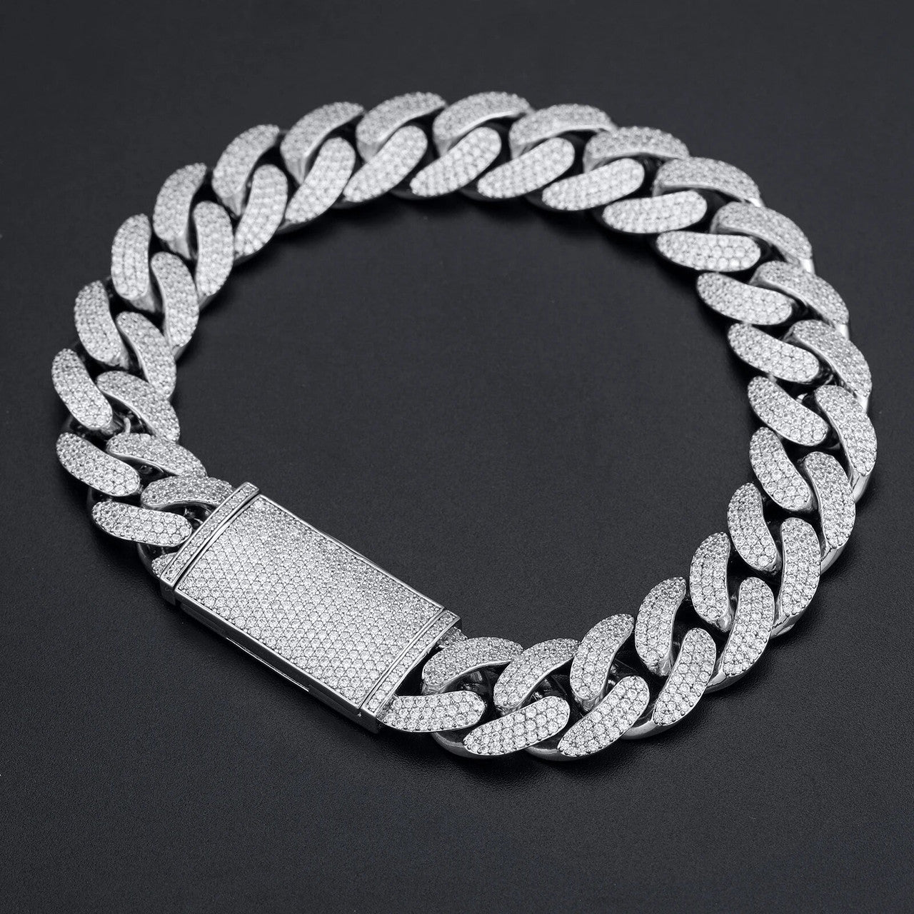 Mens VVS Diamond Solid 925 Silver 8mm/20mm Hip Hop Cuban Link Bracelets Chains