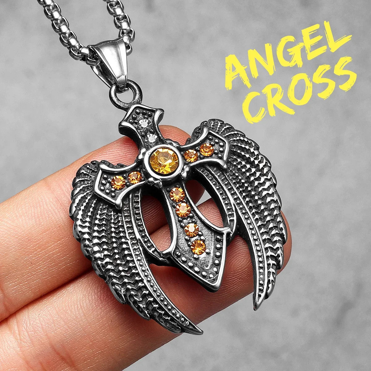 Angel Wing Cross | 316L No Fade Stainless Steel Amulet Style Hip Hop Pendant