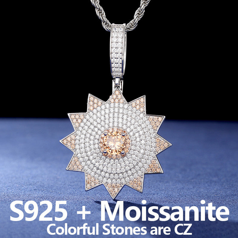 The illumined | Solid Sterling Silver Moissanite Diamond Sun God Hip Hop Pendant