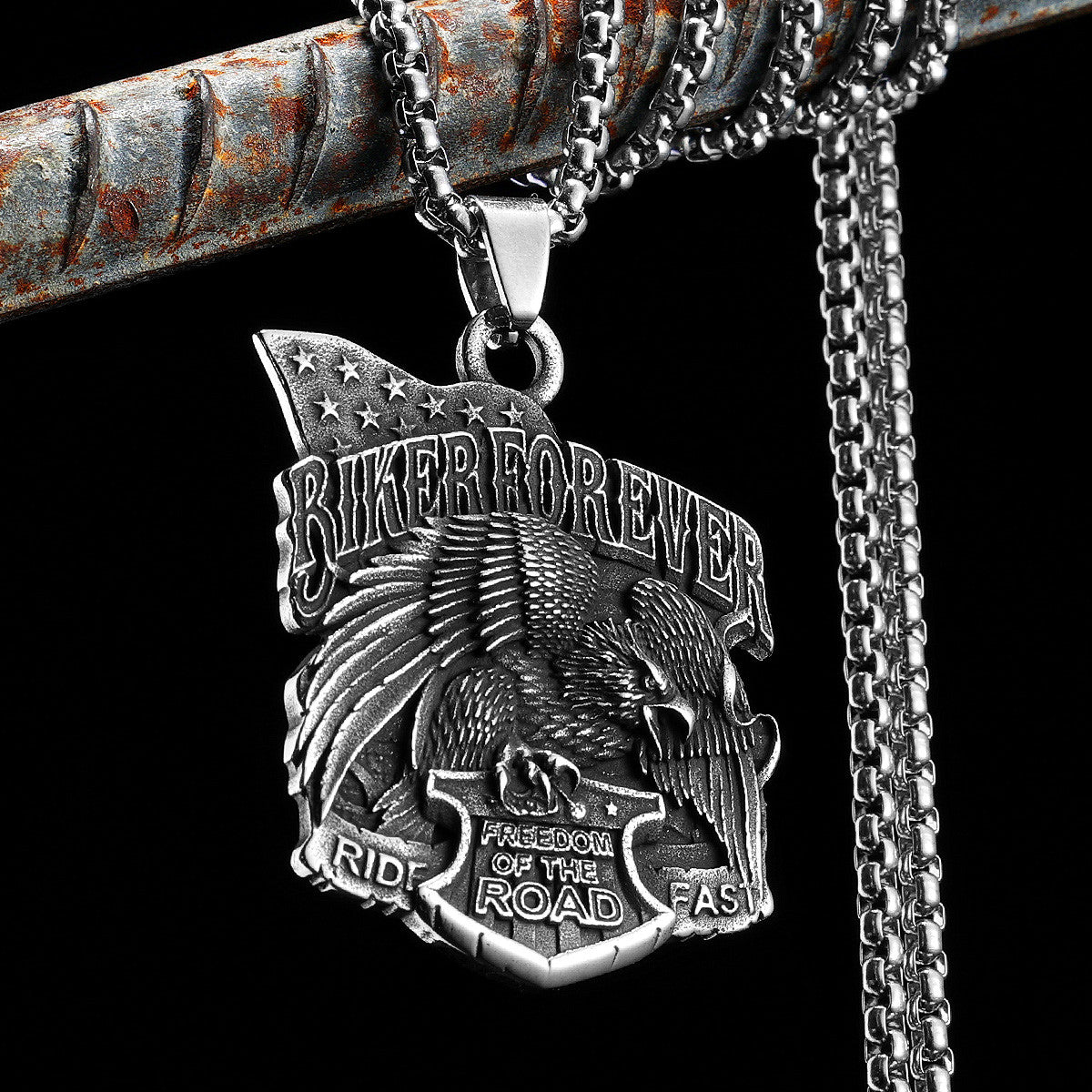 Biker Forever | No Fade Stainless Steel Live Free Eagle Motorcycle Vintage Pendant