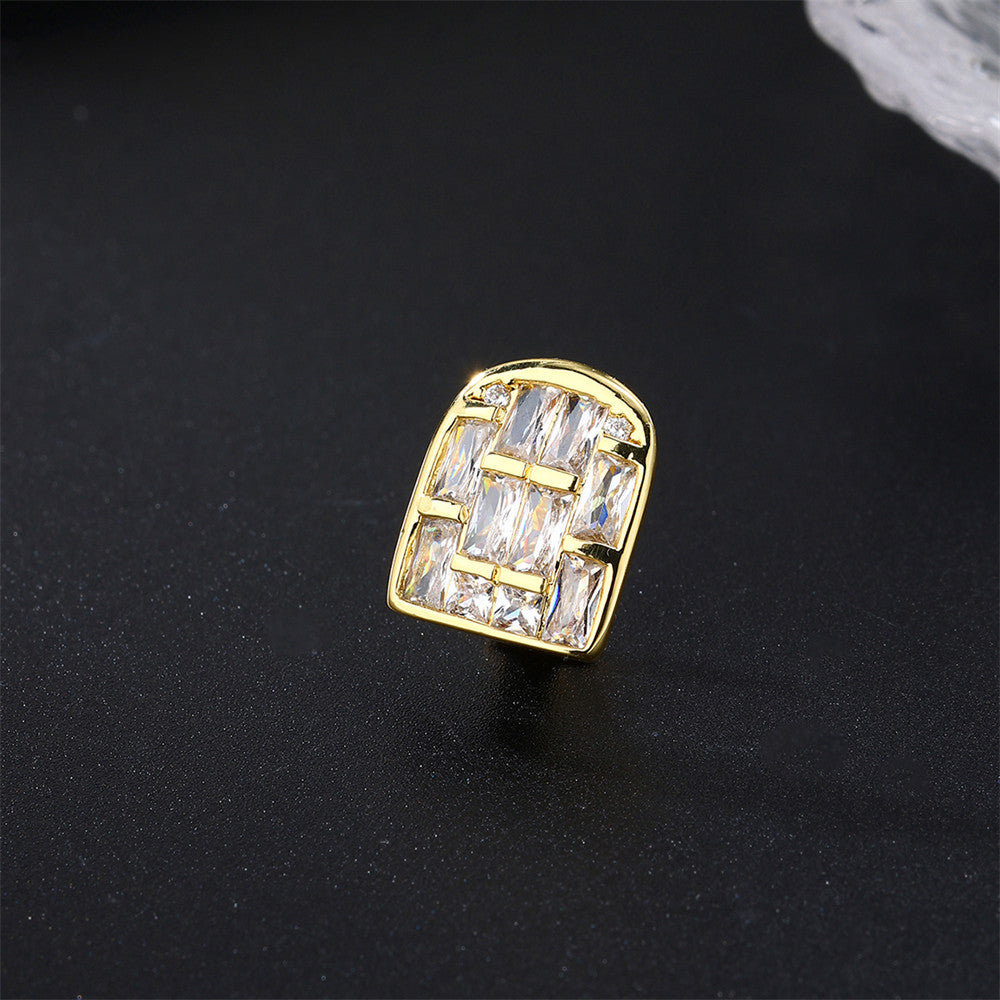 Single Baguette | Hip Hop VVS Diamond CZ Iced Blinged Out Baguette Stone Teeth Tooth Mouth Grillz