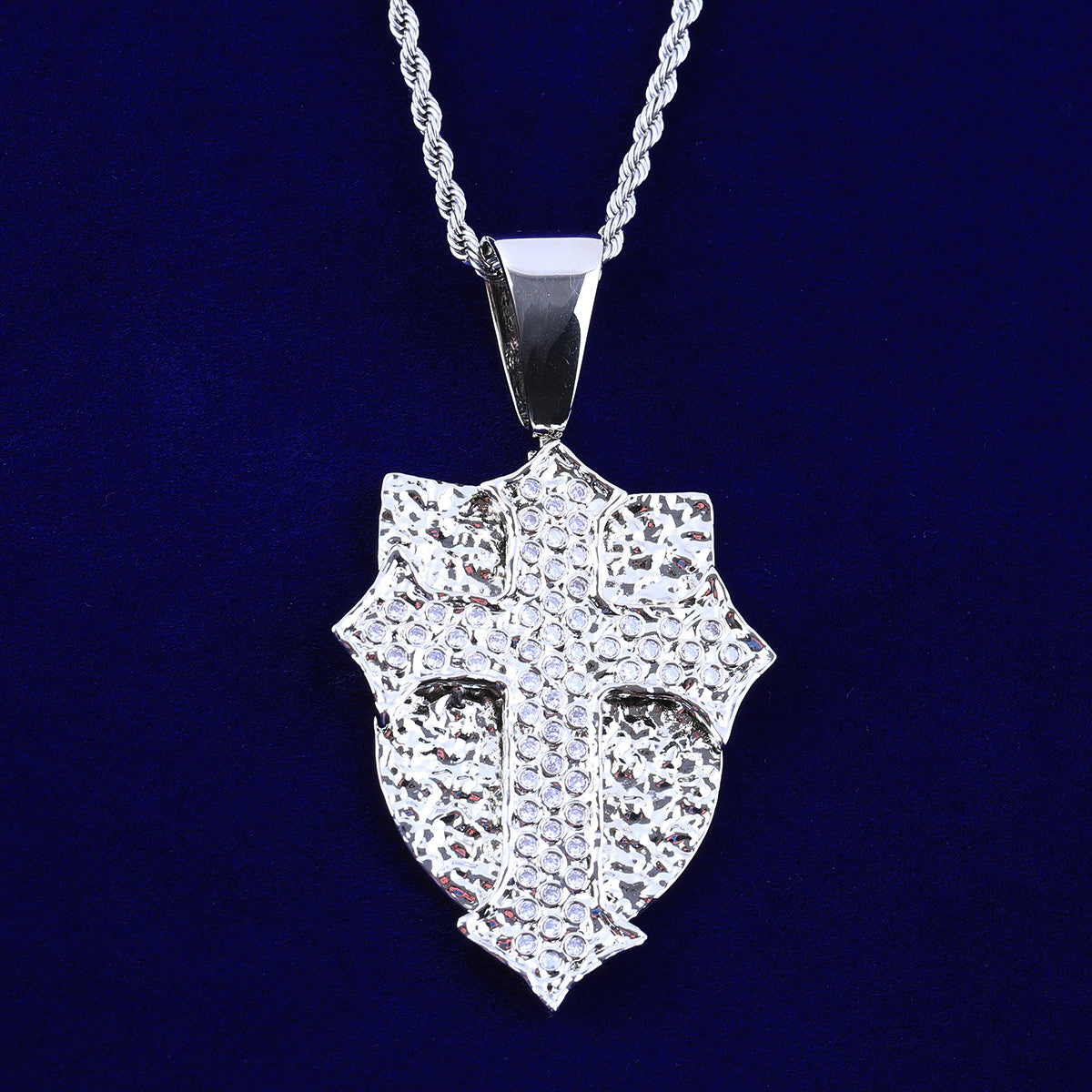 Divine Protector | Cross Shield VVS Diamond CZ Stone Hip Hop Prong Set Pendant