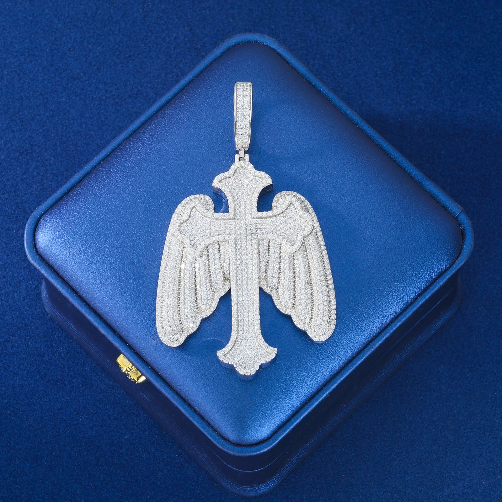 The Bling Angel | VVS Moissanite Diamond Angel Wings Cross 925 Silver Hip Hop Pendant