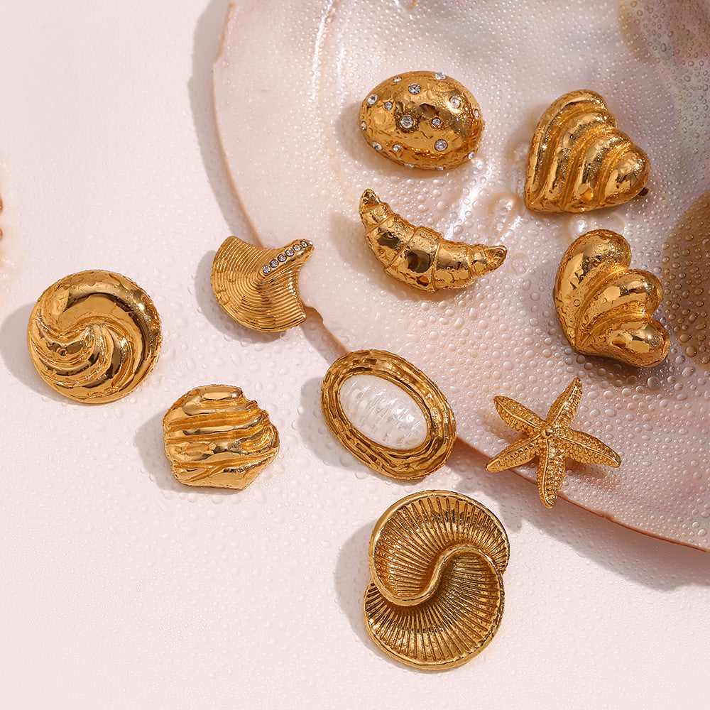 18k Gold Moon Starfish Imitation Pearl Heart Shell Stainless Steel Brooches