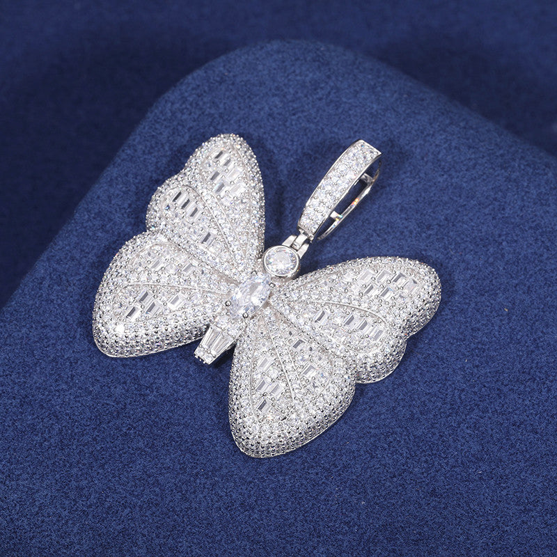 Iced Blinged Out Moissanite Diamond Sterling Silver Butterfly Hip Hop Pendant Necklaces