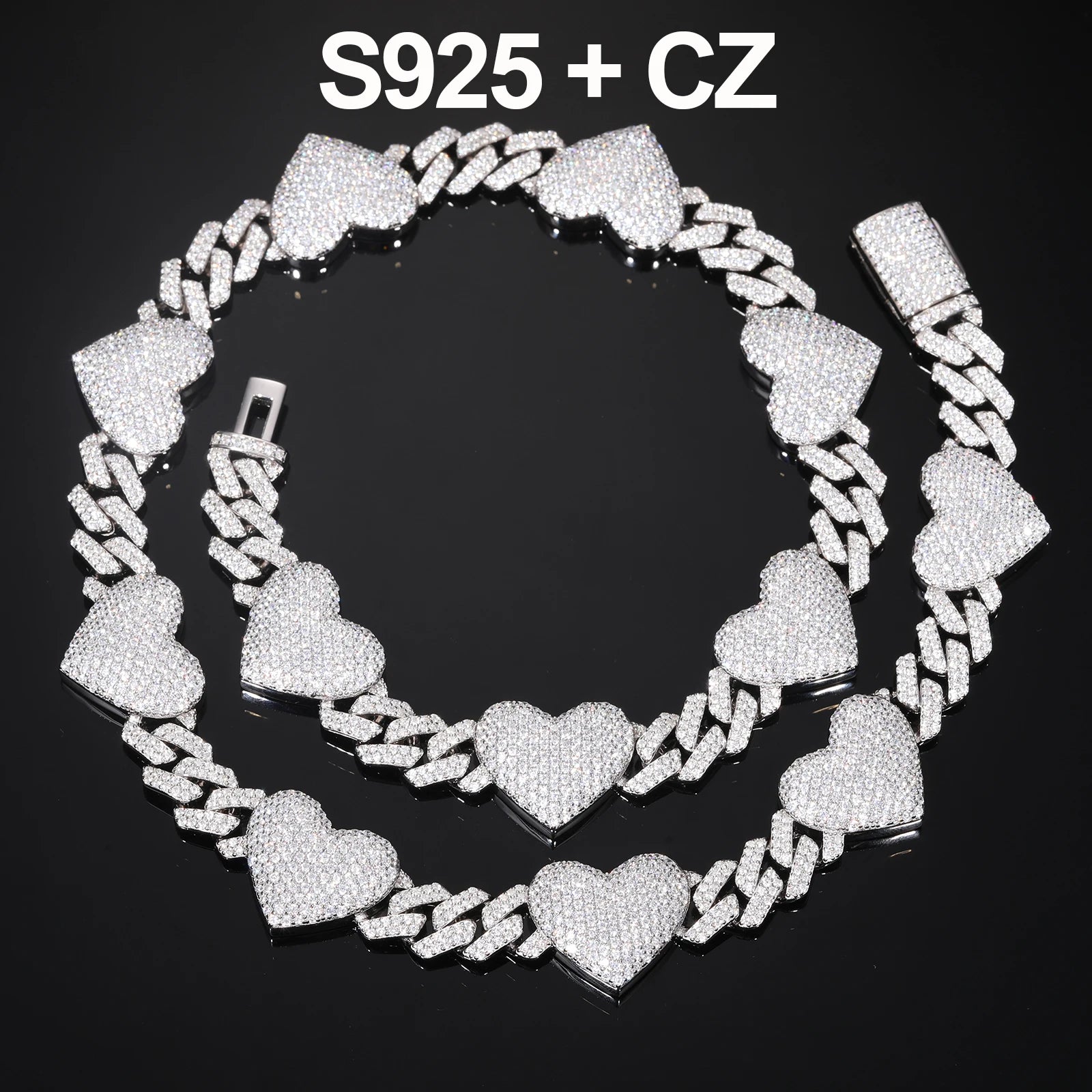 VVS Cuban Heart | Solid Silver Moissanite Diamond Cuban Link Heart Chain Necklace