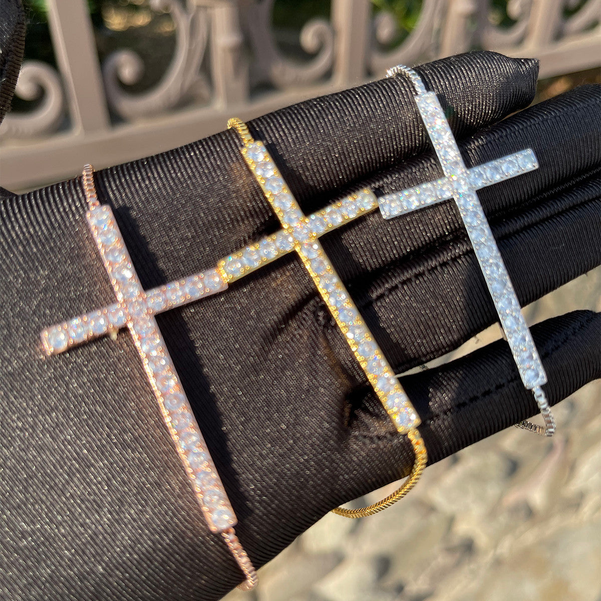 Cross Of Hope | Prong Set 24k 925 Silver Rose Gold Box Chain Bracelet