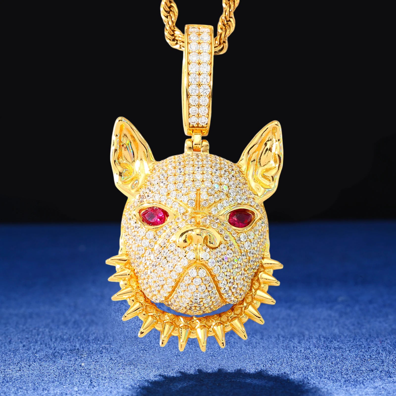 Frenchie | Moissanite Diamond 925 Sterling Silver Spiked Collar French Bull Dog Hip Hop Pendant