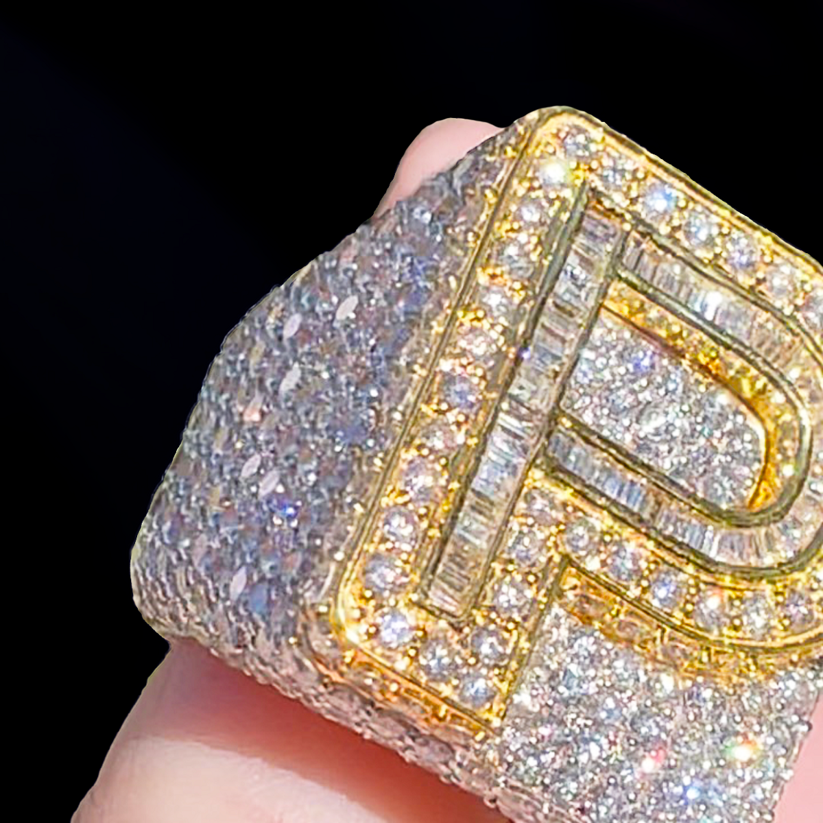 Mens Big Boy Boss Life Custom Baguette Stone Hip Hop Initial Rings