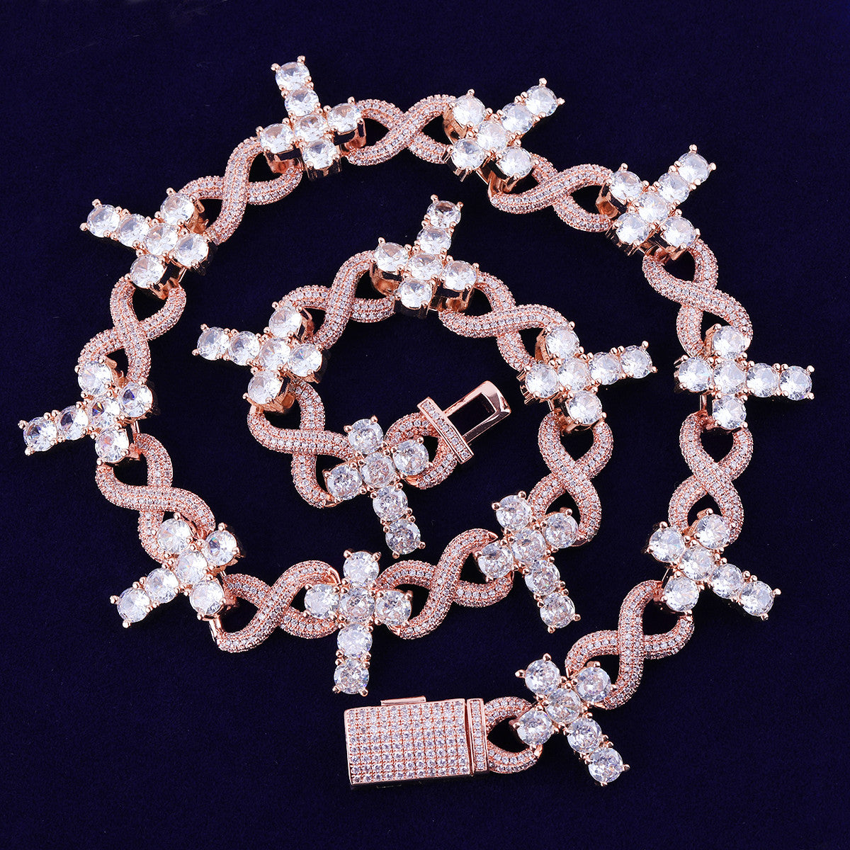 The Infinite Cross | Iced Blinged Out Infinity Link VVS Diamond CZ Chain Necklace