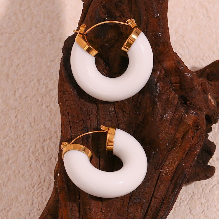 Ladies Acrylic Green Pink White Chunky 18k Gold Stainless Steel Acrylic Hoop Earrings