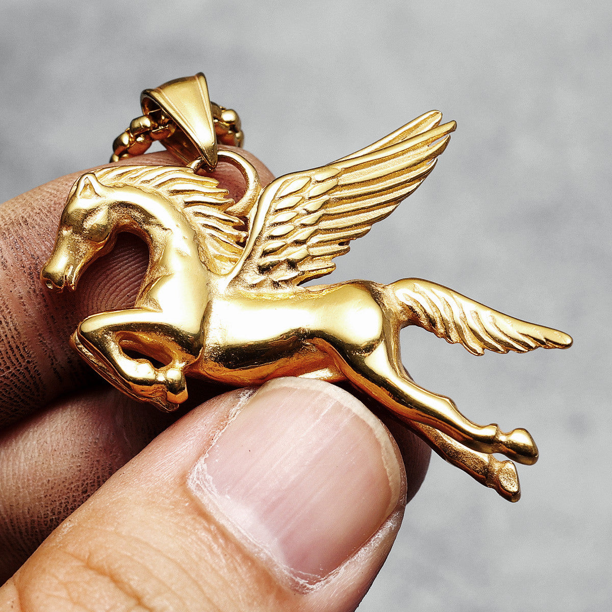 Pegasus | 14k Gold Over Solid Stainless Steel Winged Horse Chain Necklace