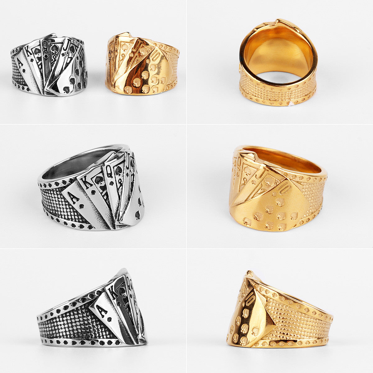 Straight Flush | 316L No Fade Stainless Steel Poker Hand Hip Hop Rings
