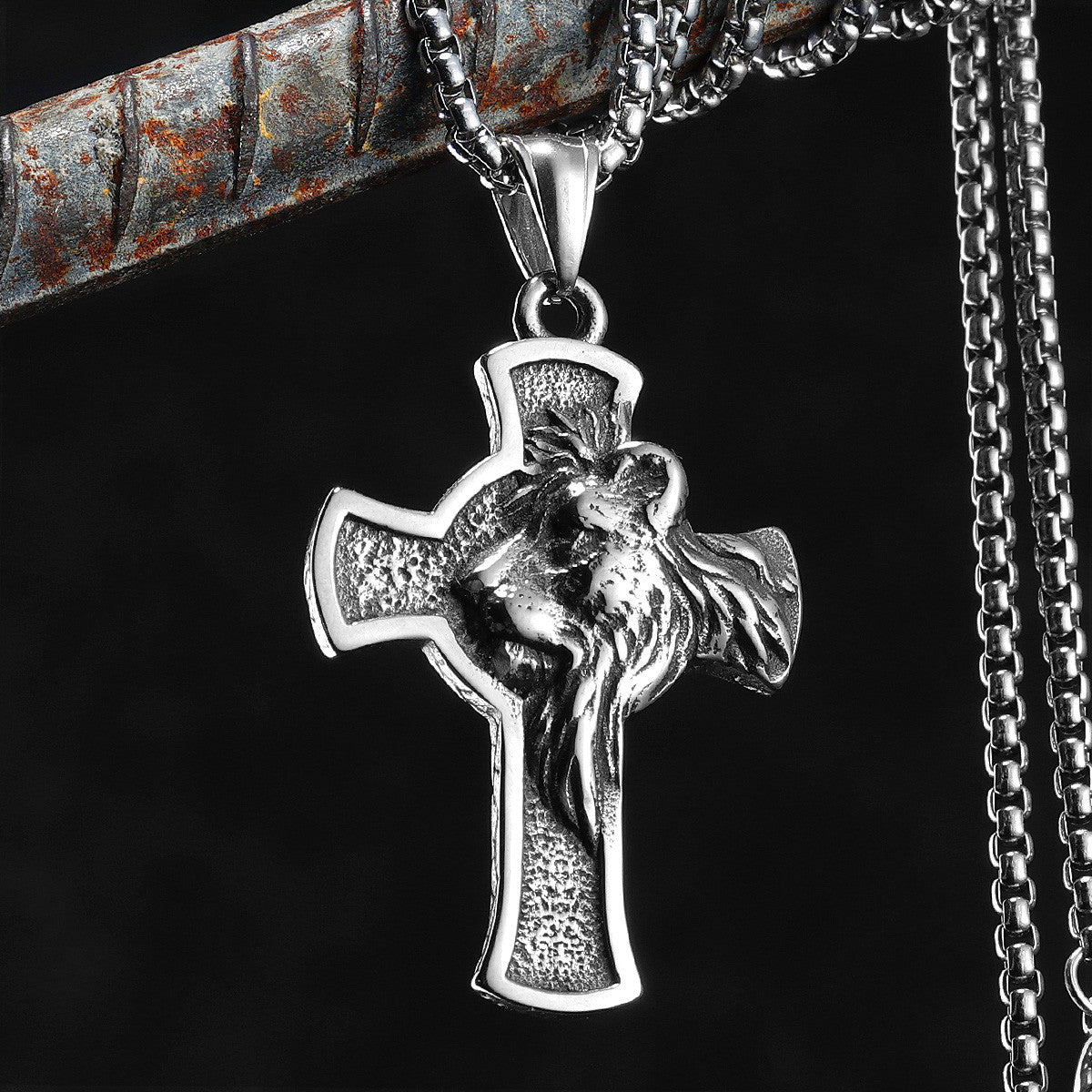 Lion Of Judah | Solid Stainless Steel The King Has Risen Cross Pendant