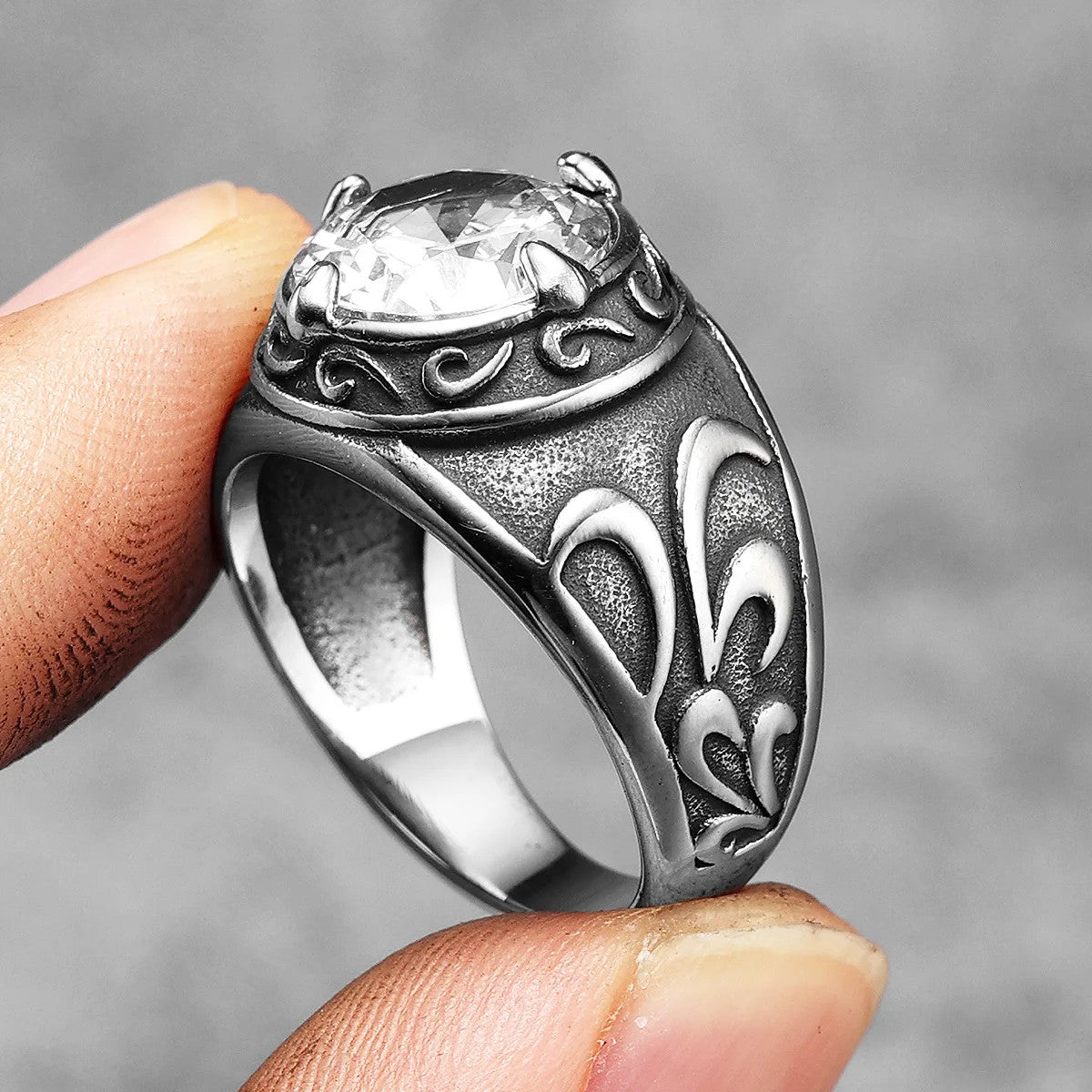 Designer Gems | Solid Stainless Steel Stone Carving Gemstone Men Rings