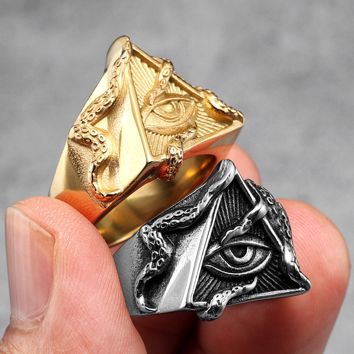Freemason Illuminati | 316L No Fade Stainless Steel Triangle Masonic All Seeing Eye Rings