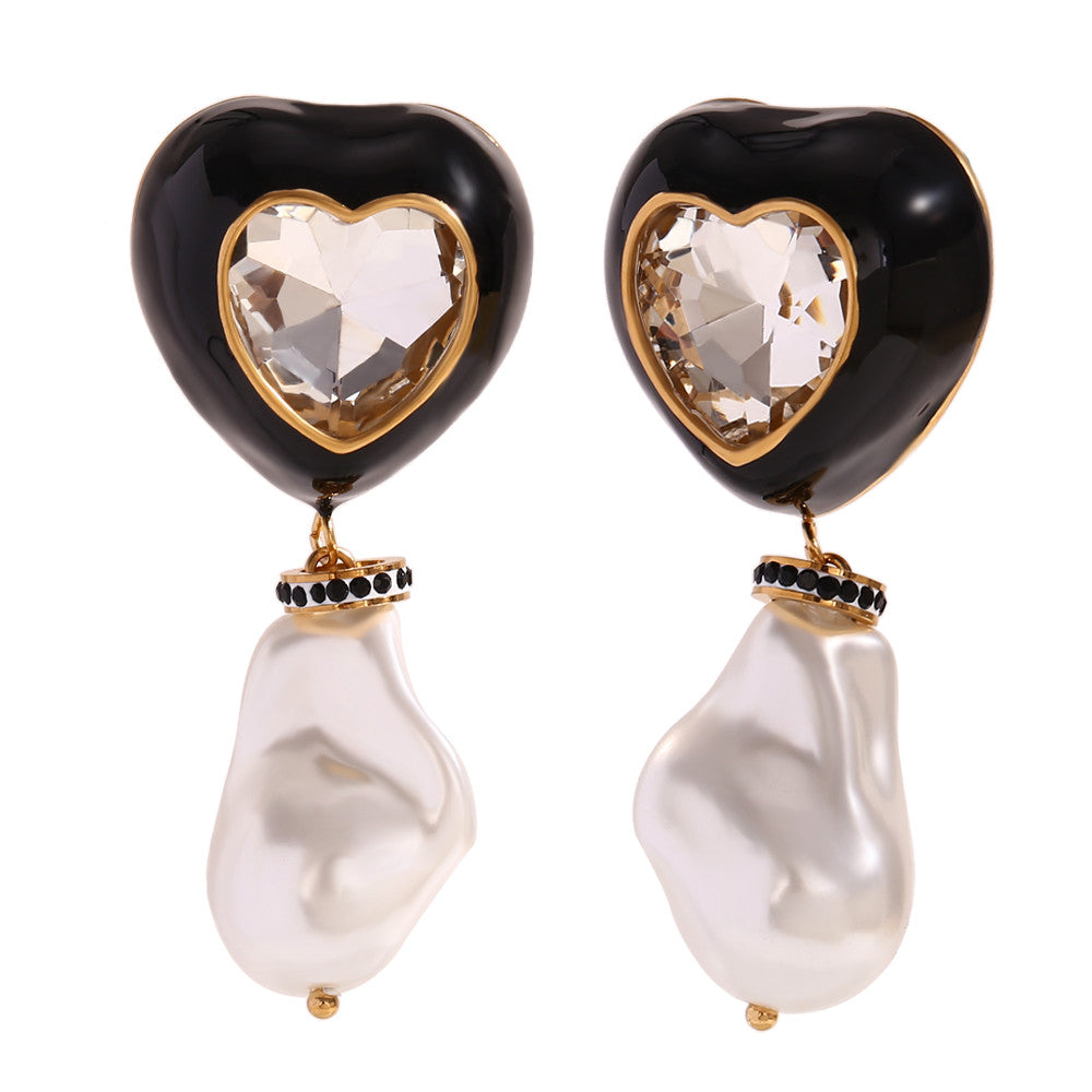 Women's 18k Gold Stainless Steel Baroque Style Imitation Pearl Colorful Drip Oil Earrings