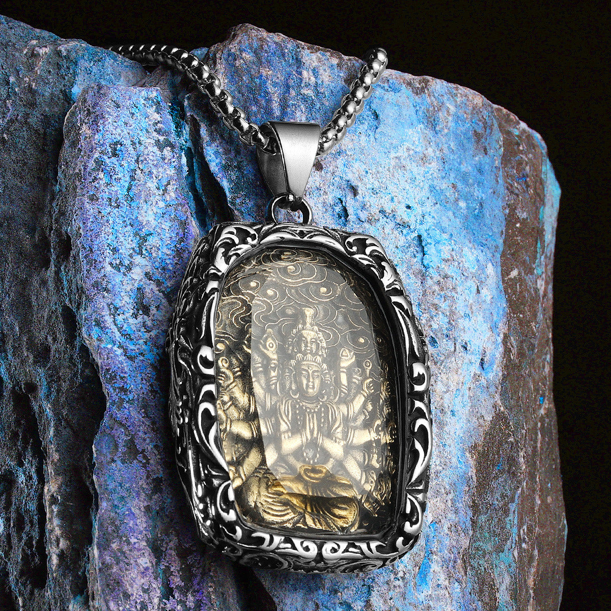 Buddhism Buddha Collection | 316L Stainless Steel Glass Amulet Spiritual Pendant