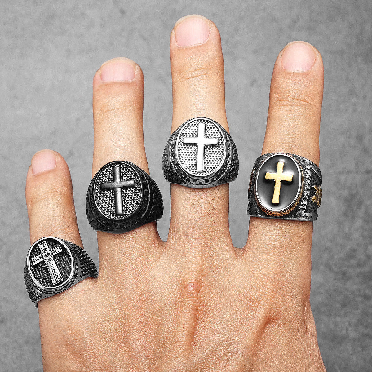 Christian Cross Collection | 316L No Fade Stainless Steel Men's Protection Cross Rings