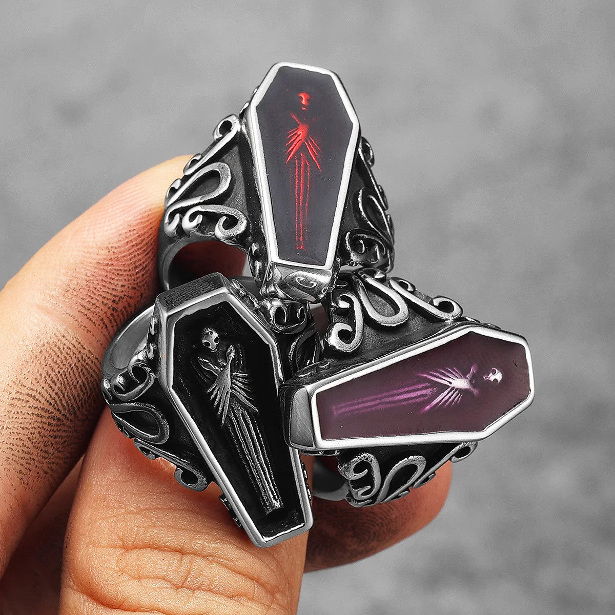 Vampire Coffin | 316L No Fade Stainless Steel Gothic Styling Men Rings Stainless Steel Retro Ring