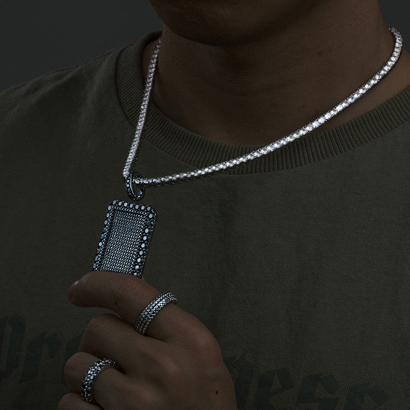 All Black Everything | Moissanite Diamond 925 Silver Iced Blinged Out Dog Tag Hip Hop Pendant