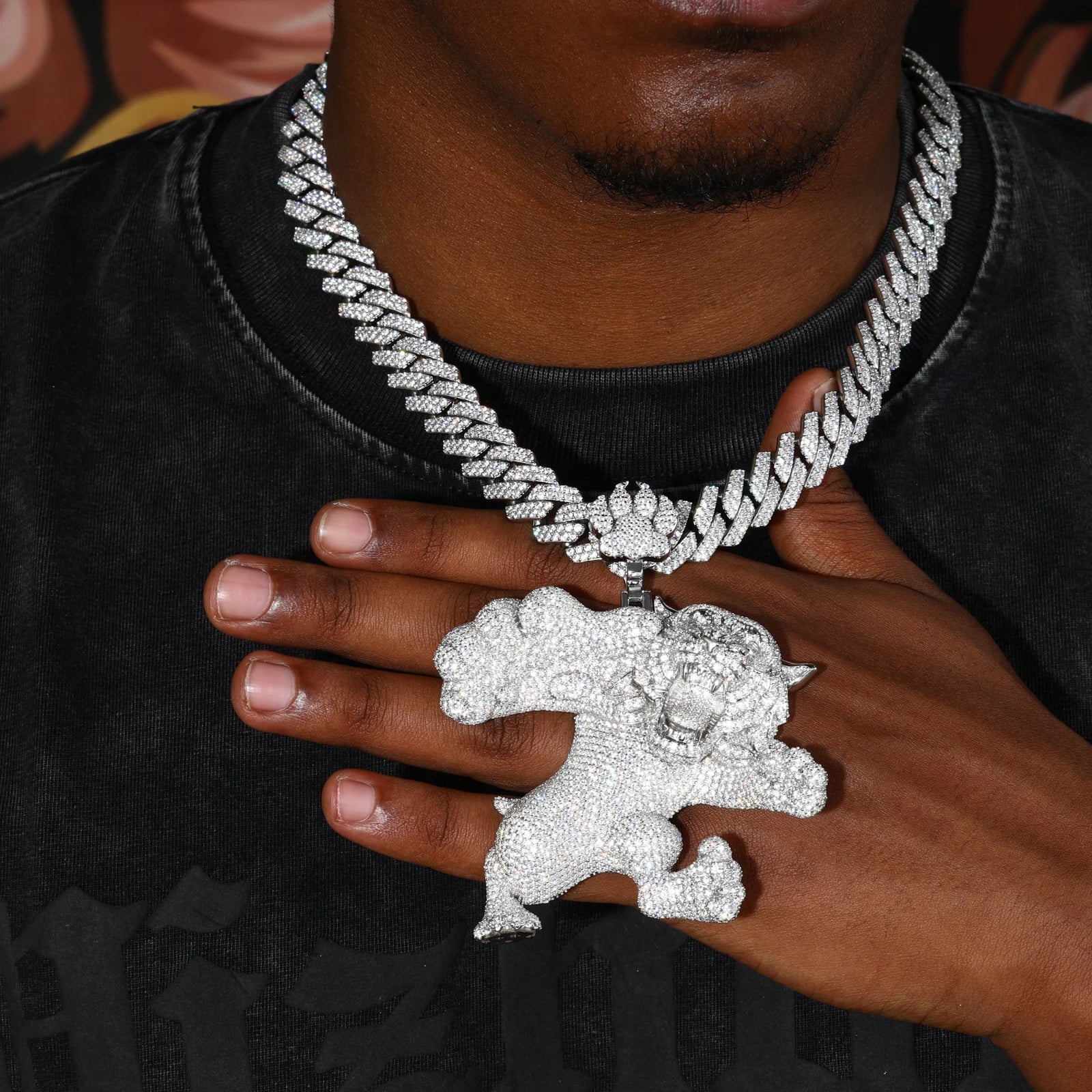 Fighting Tigers | VVS Moissanite Diamond Iced Blinged Out Solid Silver Tiger Pendant