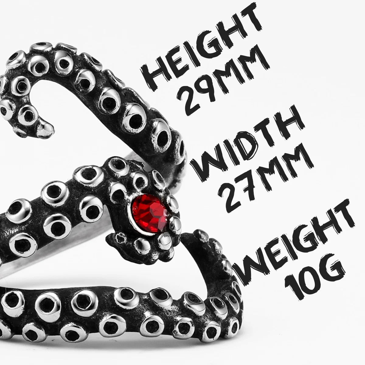 Tentacles | No Fade Stainless Steel Octopus Ruby Eye Street Style Rings