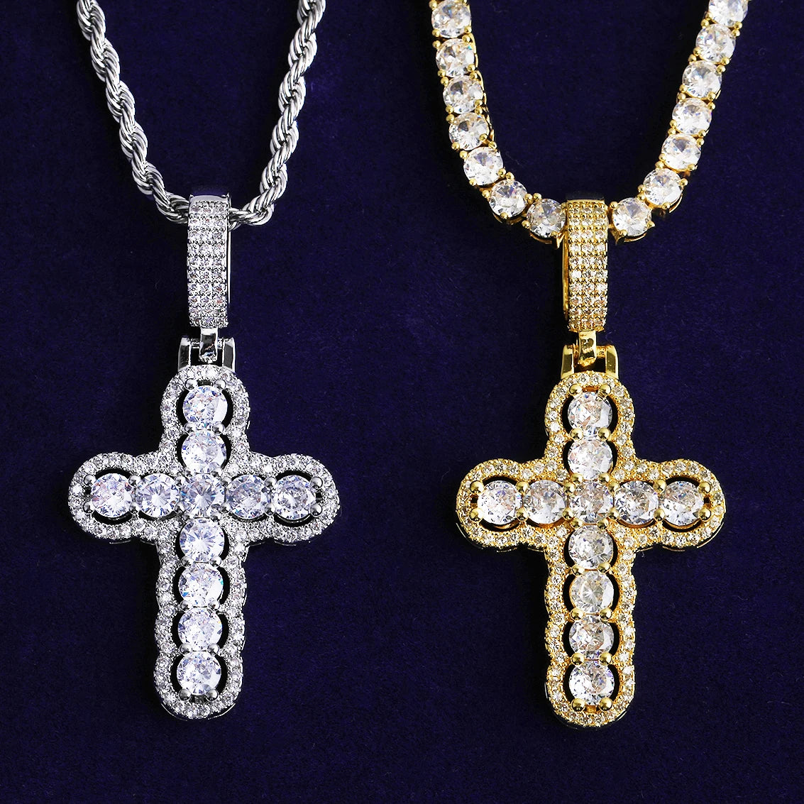 Clustered Ice | Prong Set VVS Diamond CZ Stone Cross Iced Blinged Out Pendant