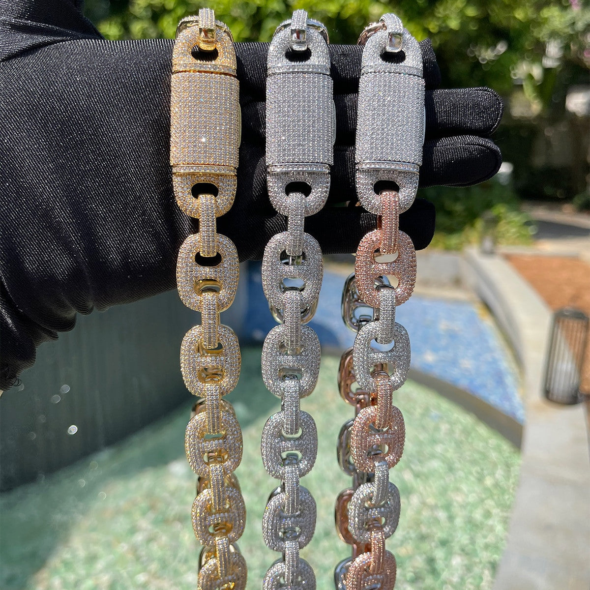 G-Link Style Silver Rose Gold Flooded Ice Designer Hip Hop Chain Necklaces