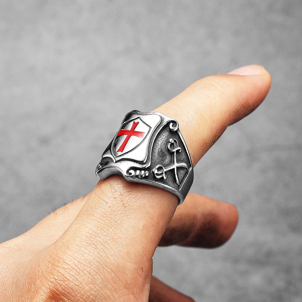 Catholic Crusader | Sold Stainless Steel Designer Red Cross Men Rings