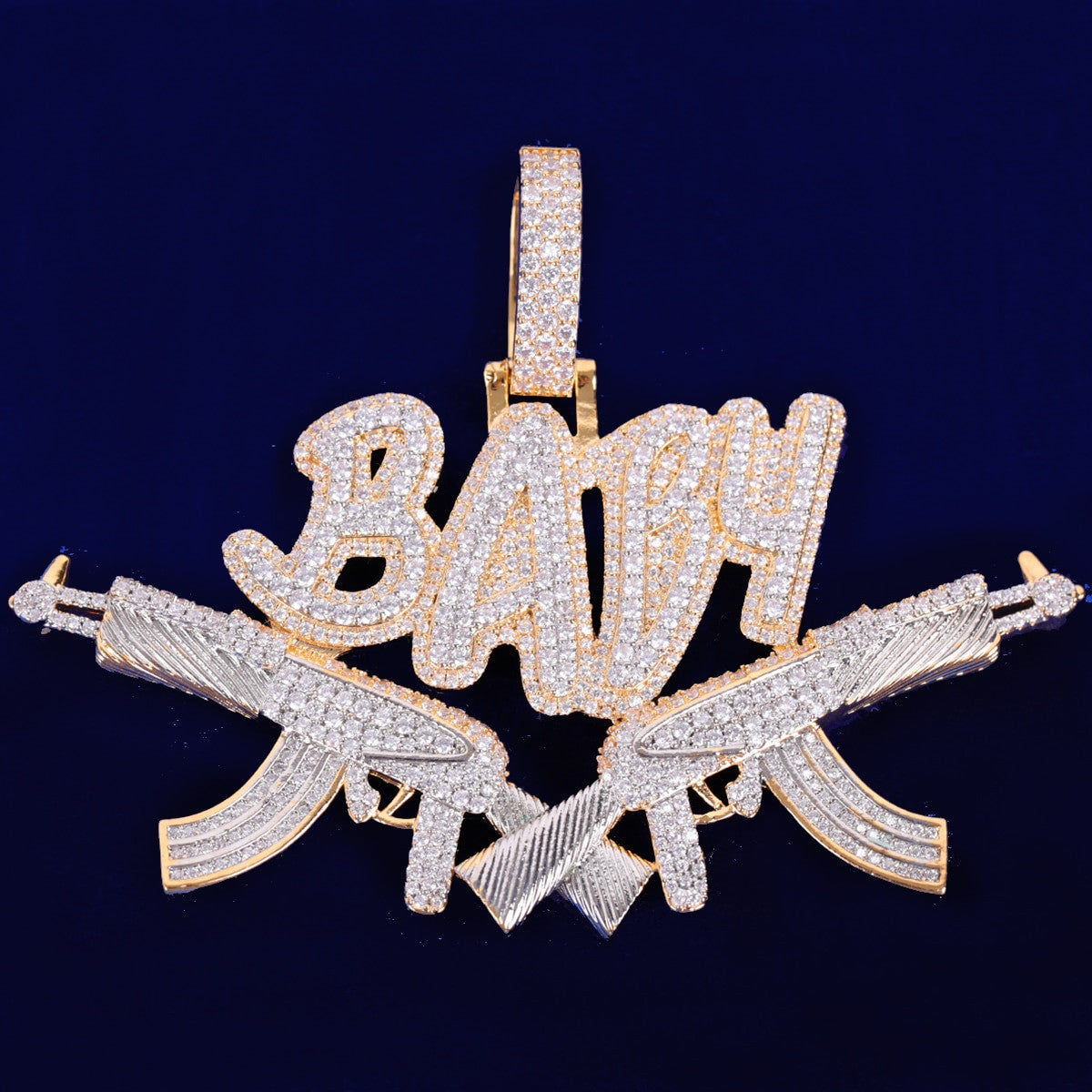 24k Gold 925 Silver Flooded Ice Baby Chopper Gun Hip Hop Chain Pendant