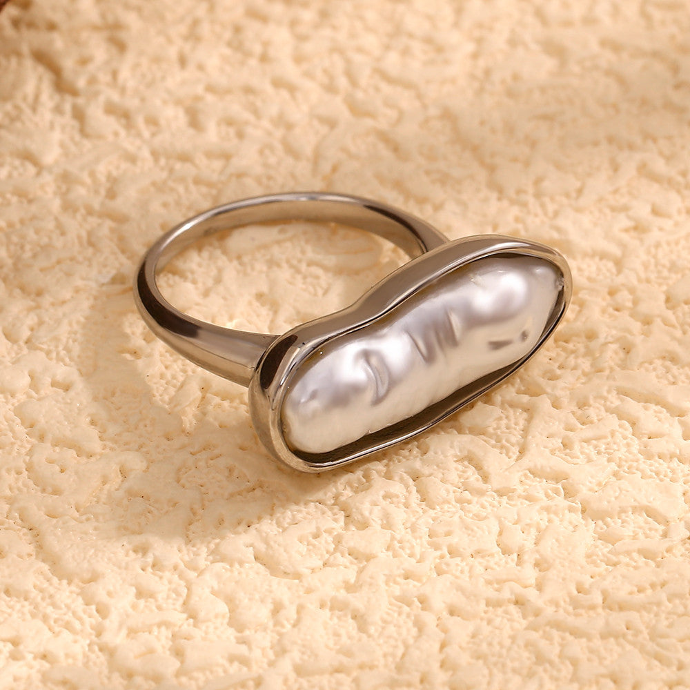 18k Gold Over No Fade Solid Stainless Steel Long Strip Freshwater Pearl Rings