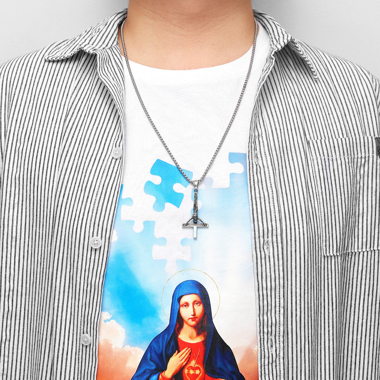 Inverted Religion | No Fade Solid Stainless Steel Upside Down Jesus Cross Pendant