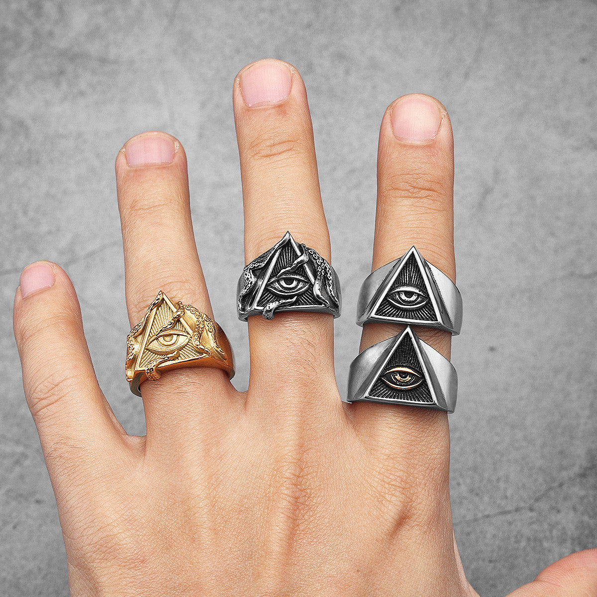 Freemason Illuminati | 316L No Fade Stainless Steel Triangle Masonic All Seeing Eye Rings