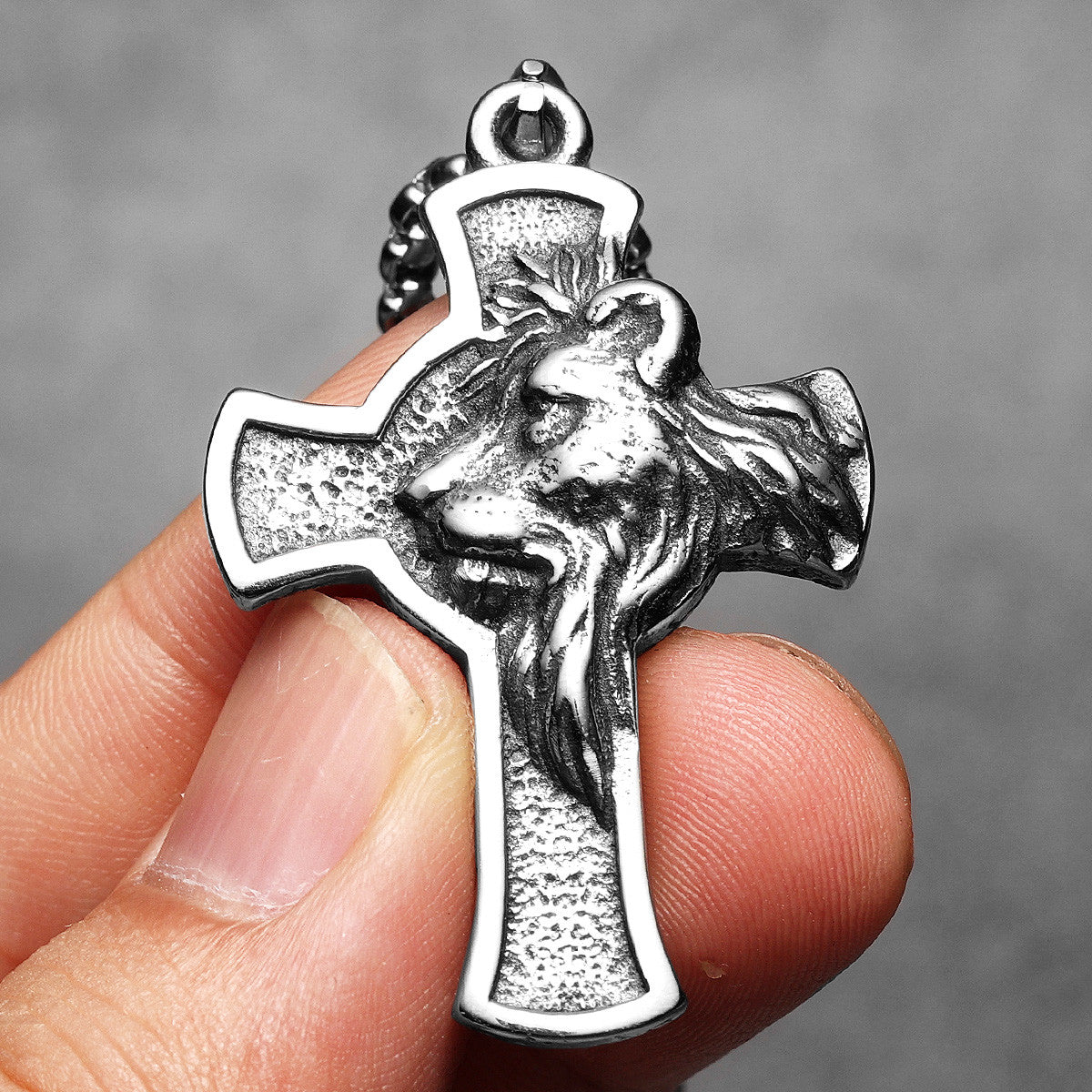 Lion Of Judah | Solid Stainless Steel The King Has Risen Cross Pendant
