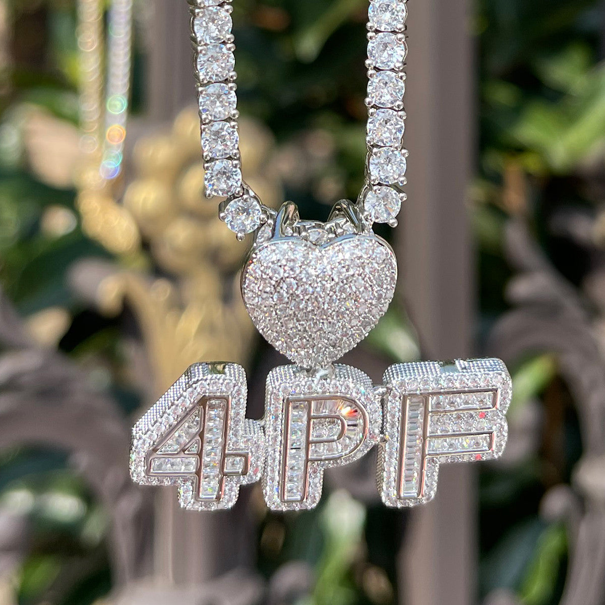 Heart Spark | Small Baguette Iced VVS Diamond CZ Custom Made Letter Neckalce