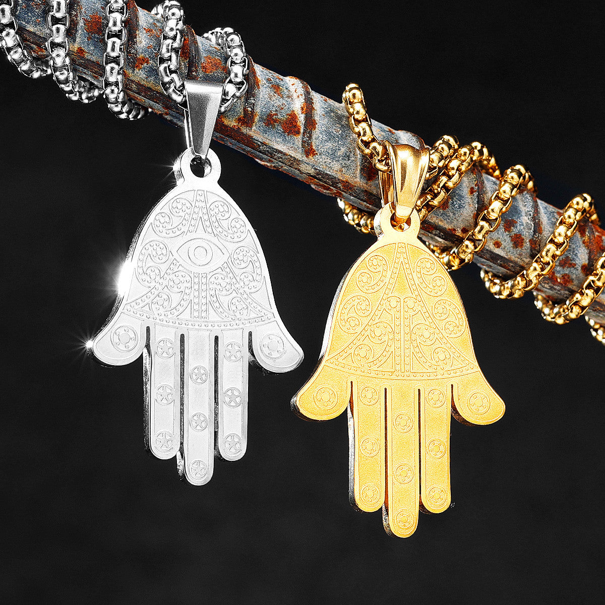Hand of Fatima | Hamsa Hand 14k Gold Over Solid No Fade Stainless Steel Hip Hop Pendant