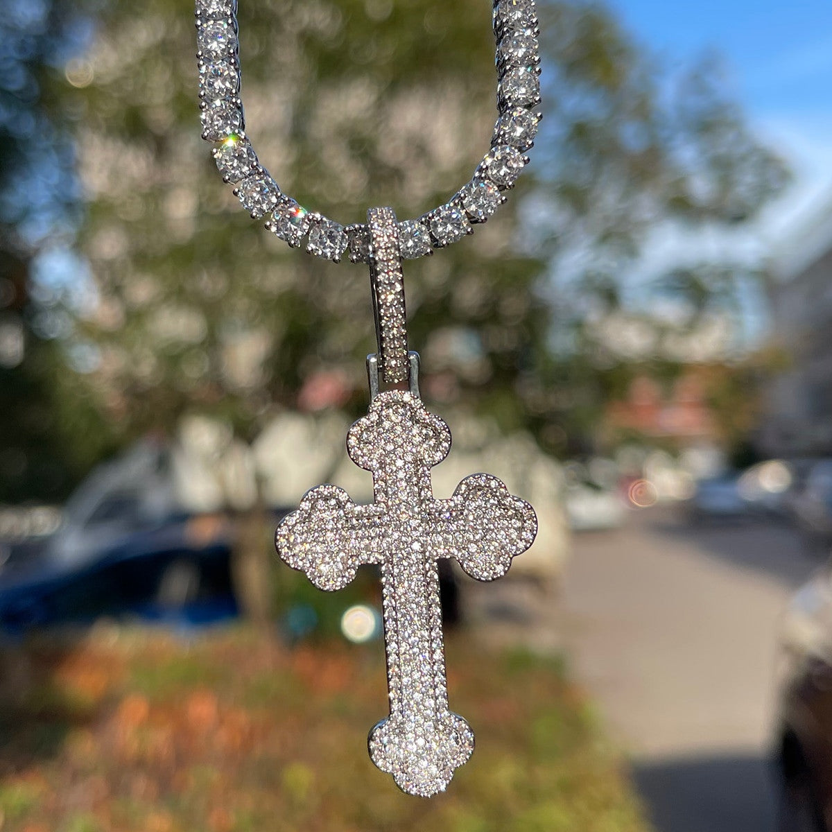 Deep Set Faith | Mens Fully Iced Blinged Out Hip Hop VVS Diamond CZ Cross Pendant
