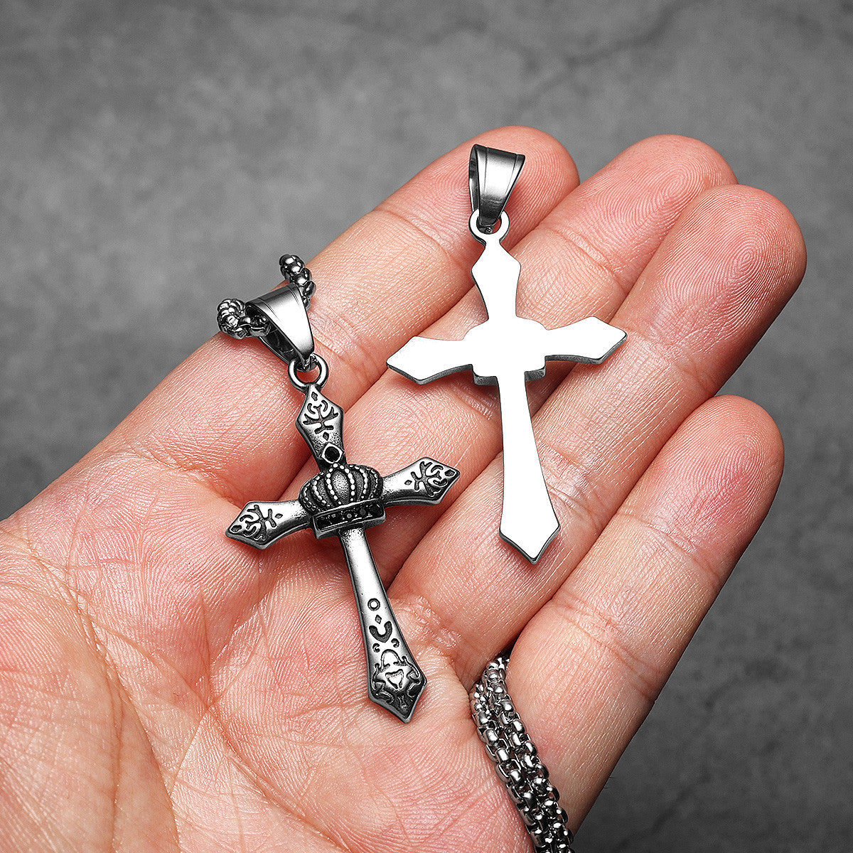 Crown Cross | Solid Stainless Steel Men's Kingly Cross Streetwear Pendant