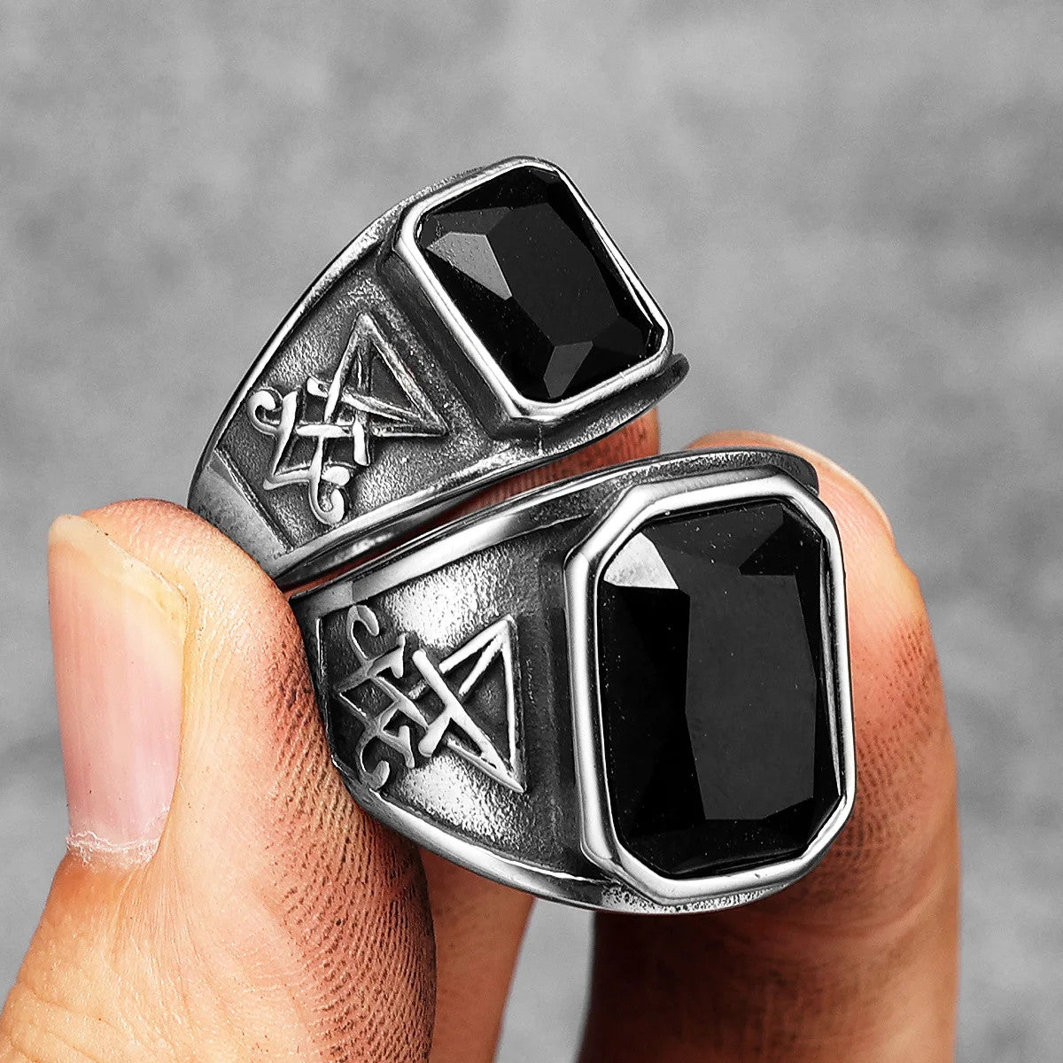 Lucifer Satan | 316L Solid Stainless Steel Black Gem Stone Designer Rings