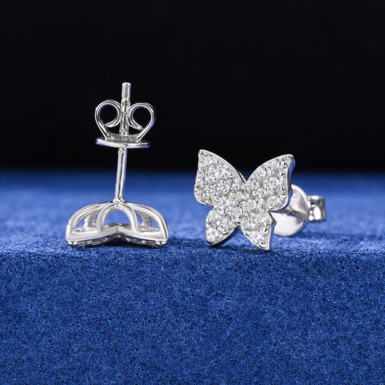 Sterling Silver Mini Butterfly Stud Moissanite Diamond Bling Earrings