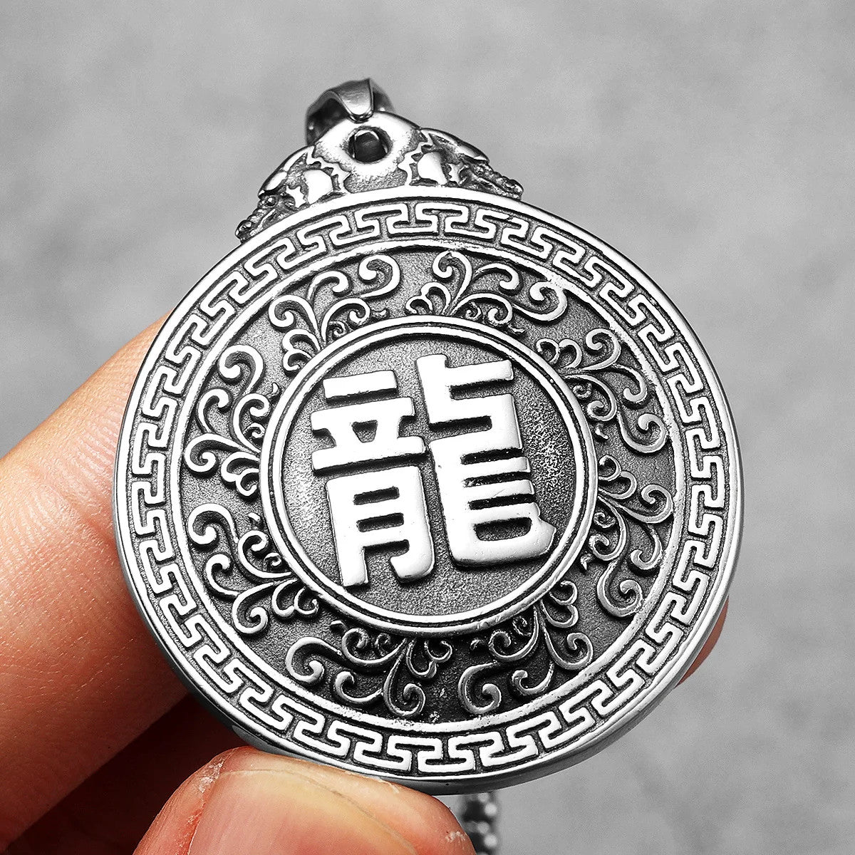 Chinese Dragon | 316L Stainless Steel Amulet Style Ancient Dragon Pendant
