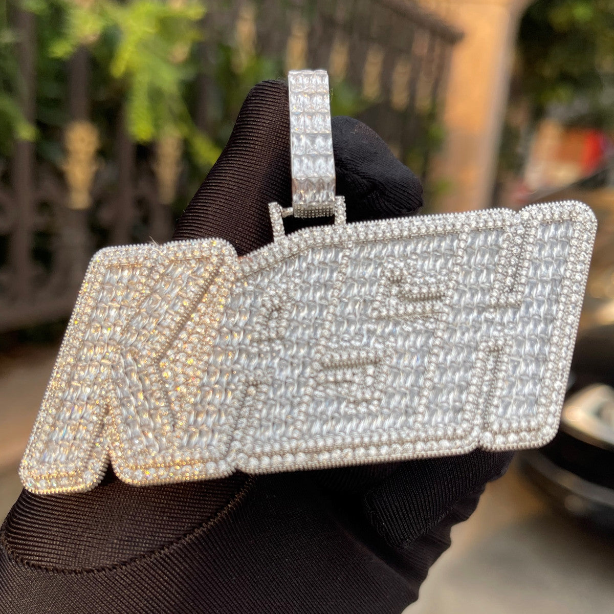 Fast Kash | Baguette Iced Blinged Out VVS Diamond CZ Hip Hop Nameplate Pendant