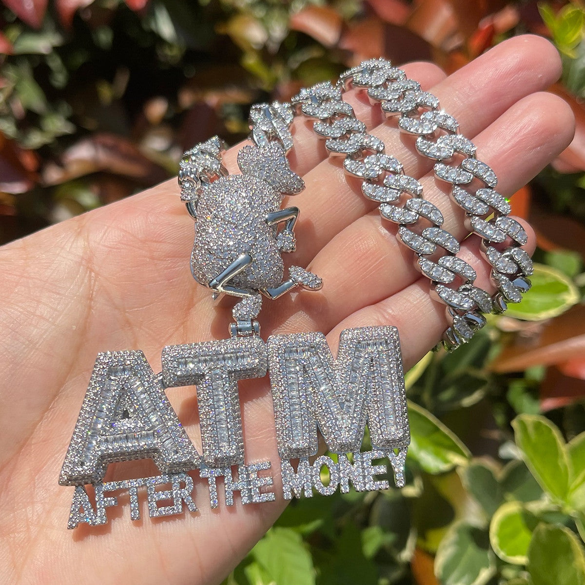 ATM | After The Money 24k Silver Rose Flooded Ice Hip Hop Chain Pendant