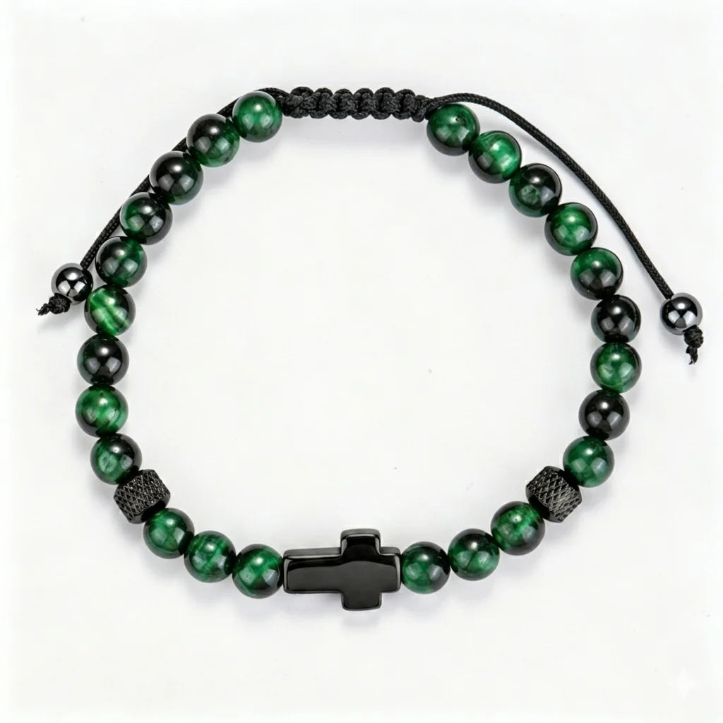 Daily Prayer | 316 Stainless Steel Polished Cross Tiger's Eye Stone Bead Luxury Bracelet