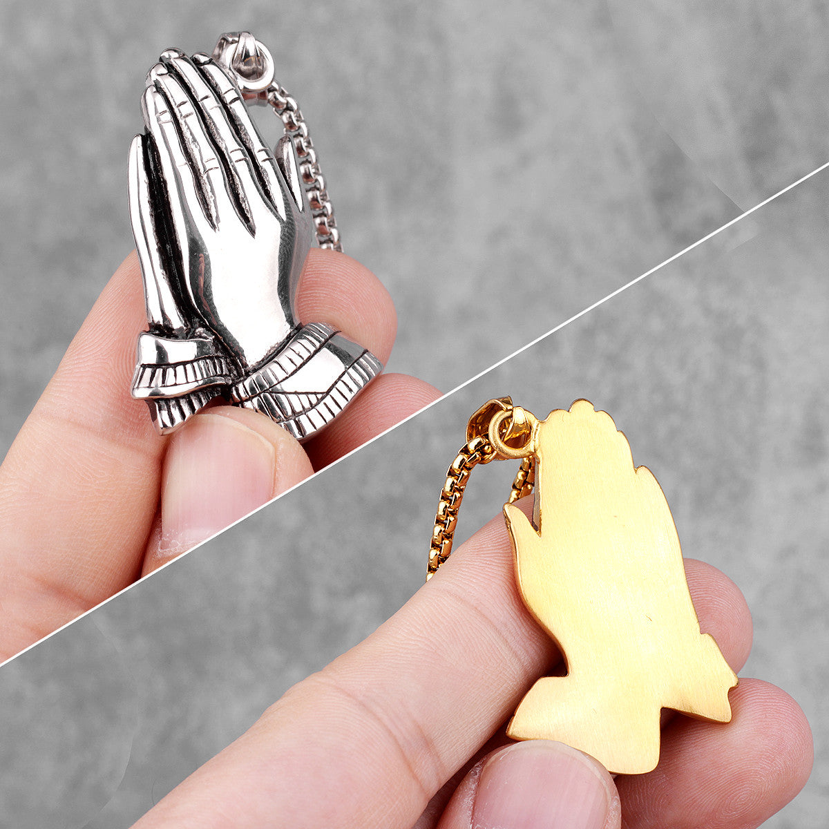 The Power Of Prayer | 14k Gold Over No Fade Stainless Steel Prayer Hands Hip Hop Pendant